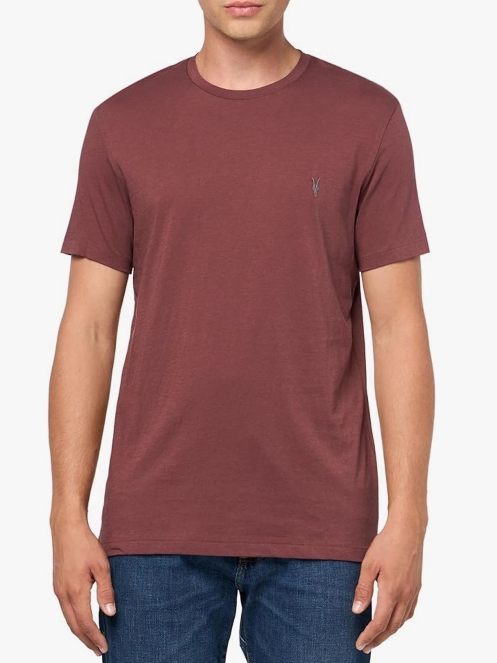 AllSaints Men's Crew Neck T-Shirt in Rusty Brown - Slim Casual Tee Medium